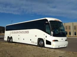 A Colorado Coach Lines bus close up