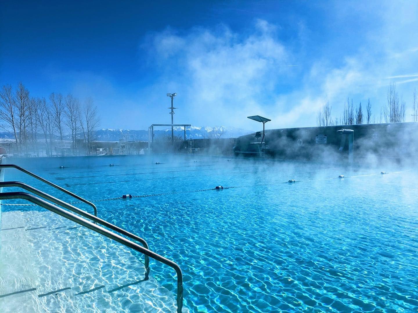 Outdoor pool with steam