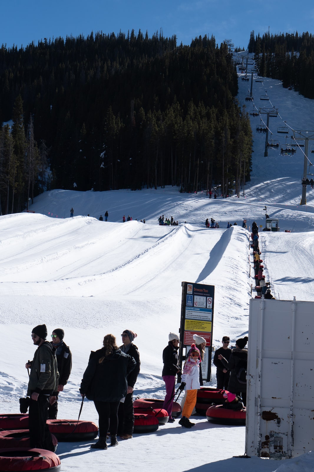 Riders queue up to ride snow tubing lift at Copper Mountain Resort