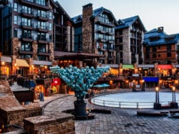 image of the Solaris Plaza Ice Skating Rink in the heart of Vail Village in the secluded morning hours